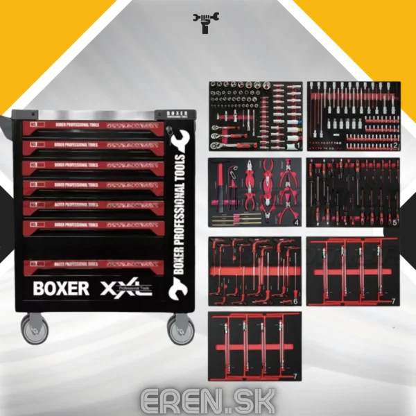 356 ks / Dielenský vozík na kolieskach  s náradím / 7 zásuviek, BOXER PROFESSIONAL TOOLS