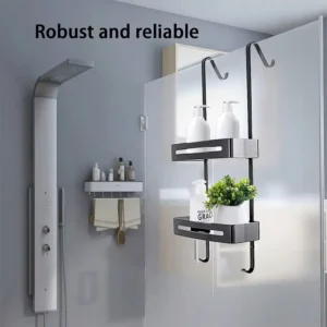 Eren DVOJPOSCHODOVÁ KOVOVÁ ČIERNA ZÁVESNÁ POLICA DO SPRCHY