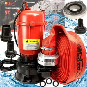 KALOVÝ SET / Kalové ponorné čerpadlo s drtičom 3250w , na odčerpávanie vody + 20m Hasičská hadica 2col + redukcie na hadice