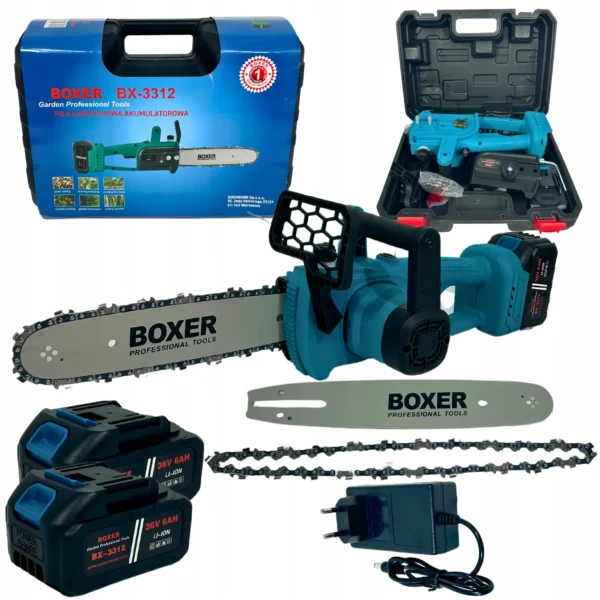 Ľahká a výkonná akumulátorová reťazová píla 1850w s 12 palcovou (30 cm) koľajnicou a 2 batériami BOXER BX-3312 + kufor