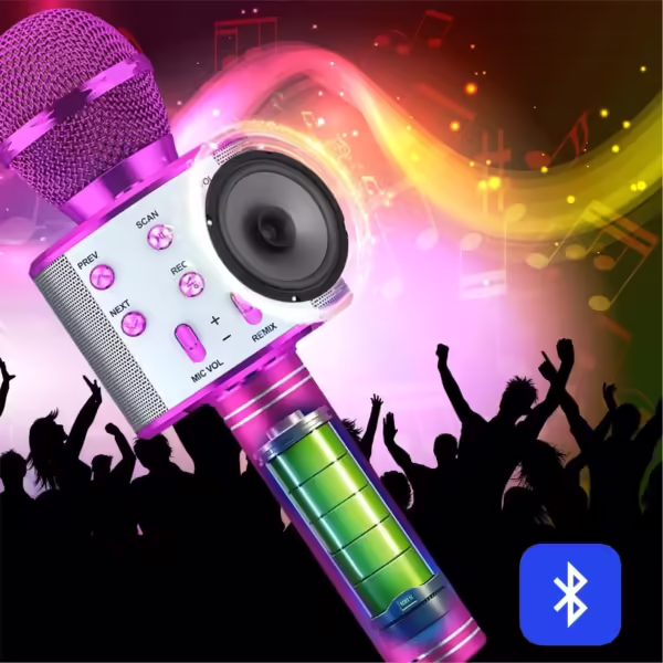BEZDRÔTOVÝ MIKROFÓN KARAOKE BLUETOOTH RUŽOVÝ PRE DETI - Image 2