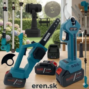 Akumulátorová záhradná teleskopická súprava 3 v 1 BOXER – reťazová píla, nožnice na konáre a prerezávač 48 V